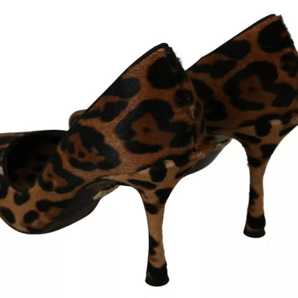 Brown Leopard Pony Hair Heels Pumps Chaussures