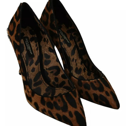 Brown Leopard Pony Hair Heels Pumps Chaussures