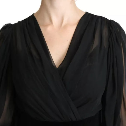 Robe de mélange en soie plissée en maillage noir