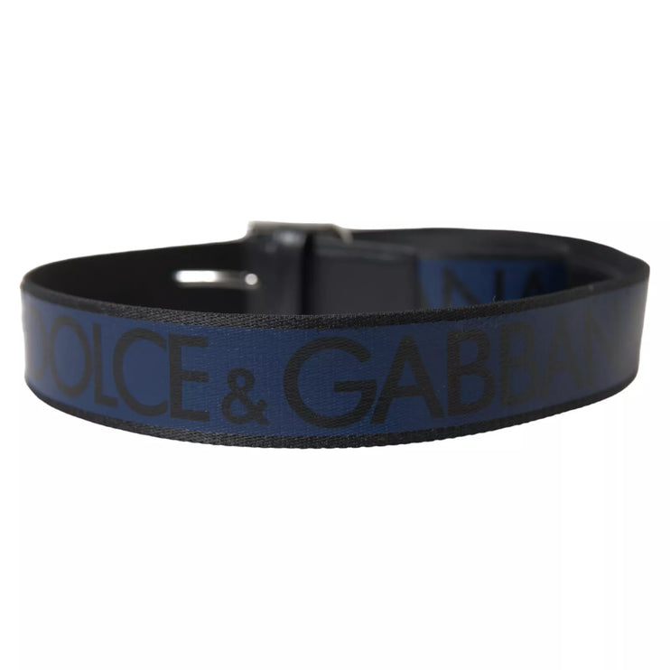 Black Blue Logo Silver Metal Buckle Belt