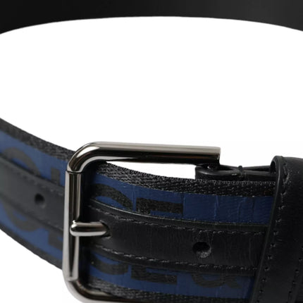 Black Blue Logo Silver Metal Buckle Belt