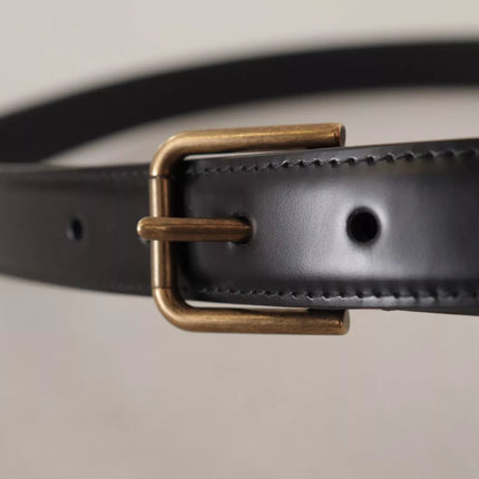 Black Classic Calf Leather Vintage Metal Buckle Belt