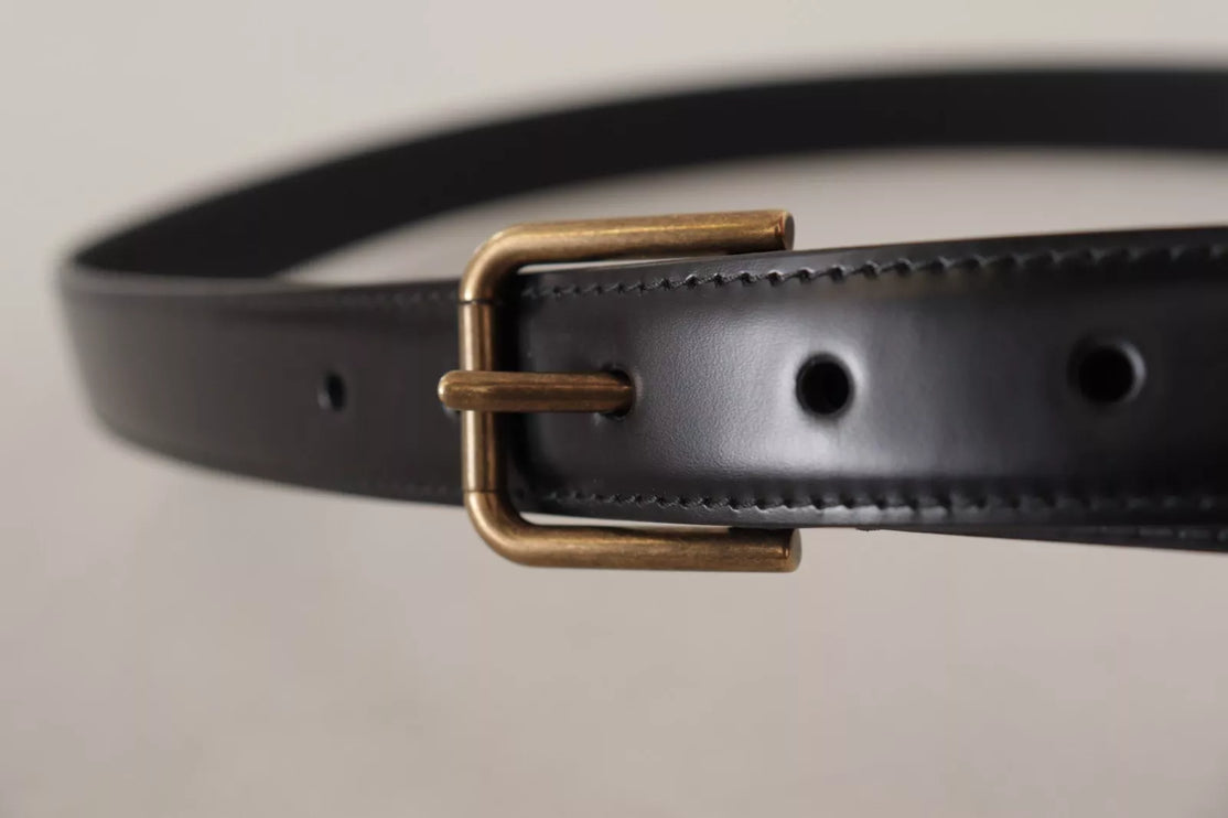 Black Classic Calf Leather Vintage Metal Buckle Belt