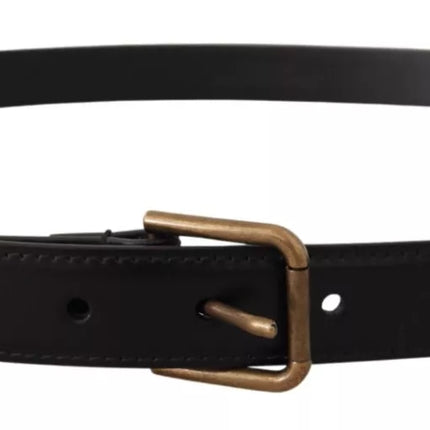 Black Classic Calf Leather Vintage Metal Buckle Belt