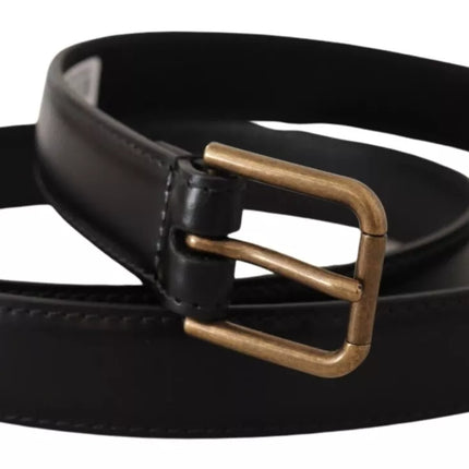 Black Classic Calf Leather Vintage Metal Buckle Belt