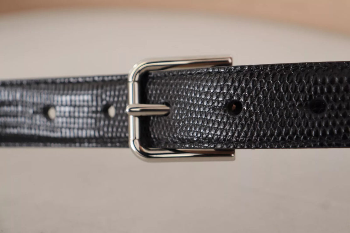 Black Classic Leather Silver Metal Buckle Belt