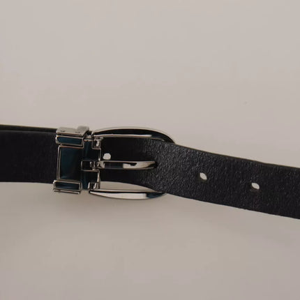 Black Classic Leather Silver Tone Metal Buckle Belt