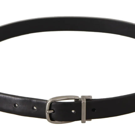 Black Classic Leather Silver Tone Metal Buckle Belt