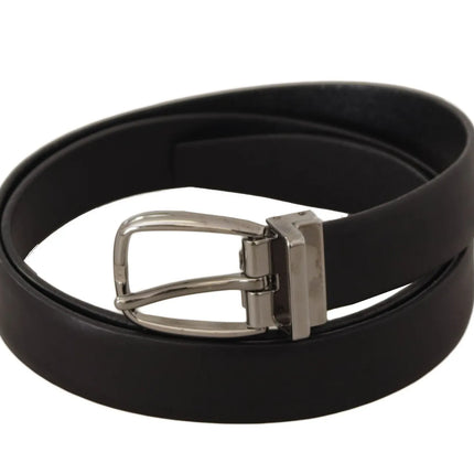 Black Classic Leather Silver Tone Metal Buckle Belt