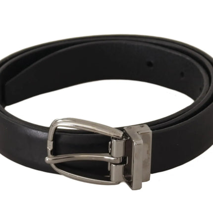 Black Classic Leather Silver Tone Metal Buckle Belt