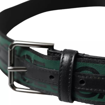 Black Green Leather Silver Metal Buckle Belt