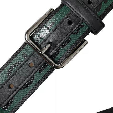 Black Green Logo Silver Metal Buckle Belt