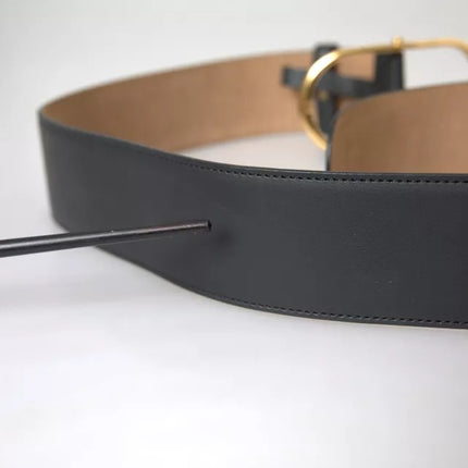 Ceinture de boucle en métal ovale en cuir noir en cuir noir