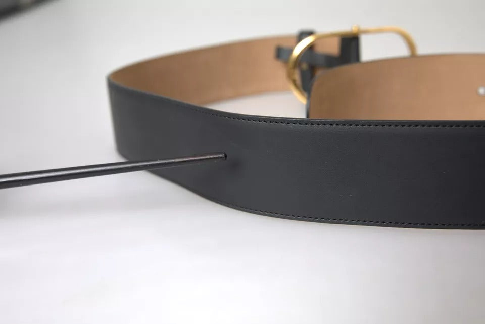 Ceinture de boucle en métal ovale en cuir noir en cuir noir