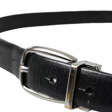 Black Leather Silver Metal Buckle Men Belt