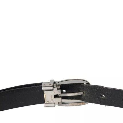 Black Leather Silver Metal Buckle Men Belt