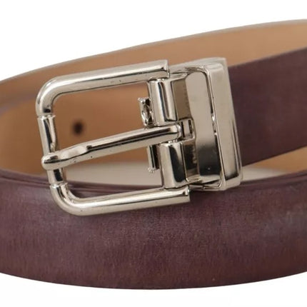 Brown Classic Leather Silver Logo Metal Buckle Belt