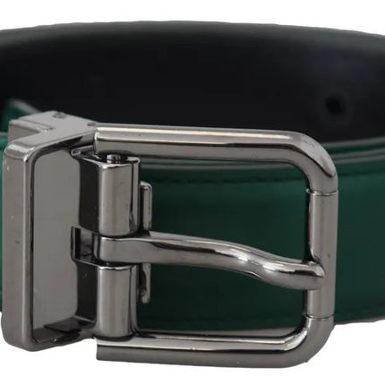 Ceinture de boucle en métal en argent en cuir vert en cuir vert