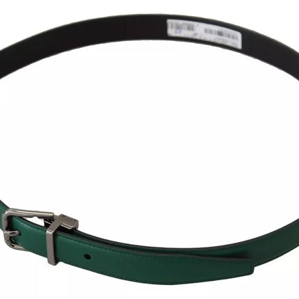 Ceinture de boucle en métal en argent en cuir vert en cuir vert