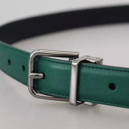 Ceinture de boucle en métal en argent en cuir vert en cuir vert