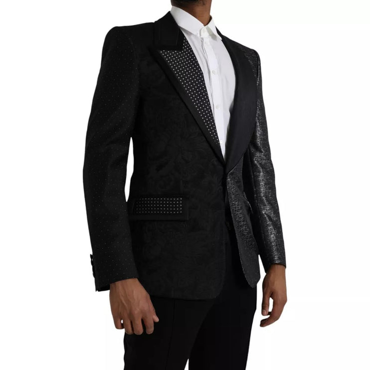 Black Silver Silk Single Breasted Coat Blazer