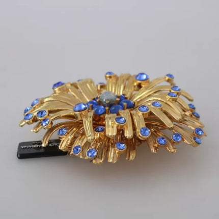 Gold Brass Blue Crystals Broche de joyería adornada