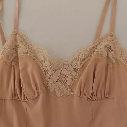 Beige Lace A-lijn spaghetti-band Midi-jurk