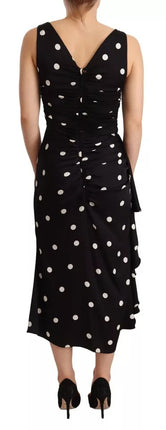 Black Silk Polka Dots V-Neck Sheat MIDI Robe