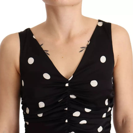 Black Silk Polka Dots V-Neck Sheat MIDI Robe