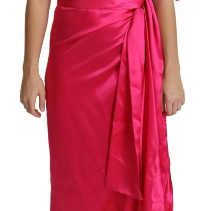 Fuchsia paste een schouder MIDI -jurk