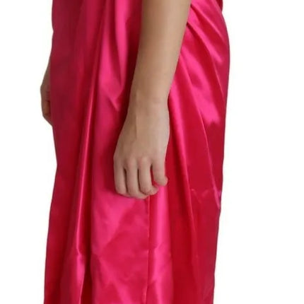 Fuchsia paste een schouder MIDI -jurk