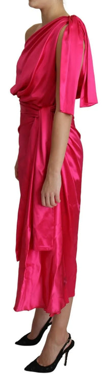 Fuchsia ajusté Couper une robe midi à l'épaule