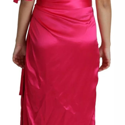 Fuchsia paste een schouder MIDI -jurk