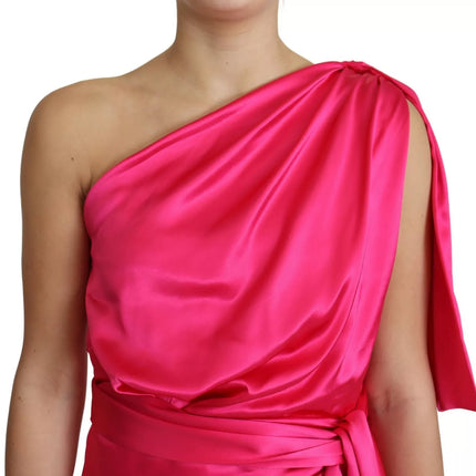 Fuchsia paste een schouder MIDI -jurk