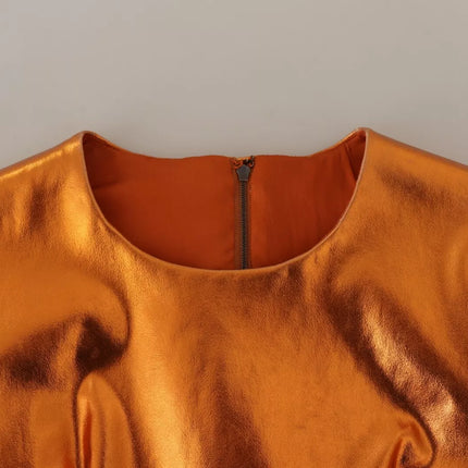 Metallic oranje mouwloze schede jurk