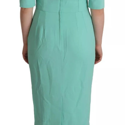 Mint Green Sheath Square Neckline Midi Dress