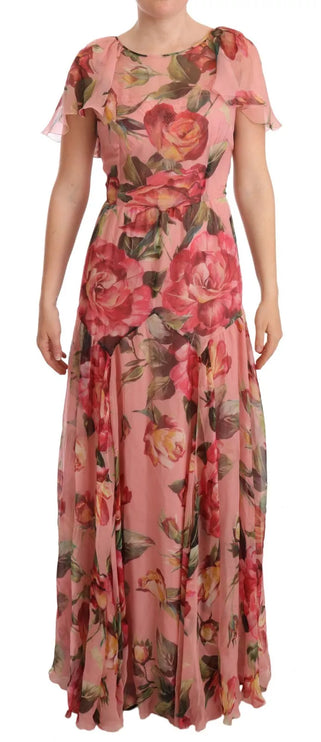 Robe maxi à imprimé floral en soie rose