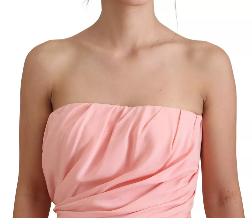 Pink Silk Stretch Strapless Sheath Dress