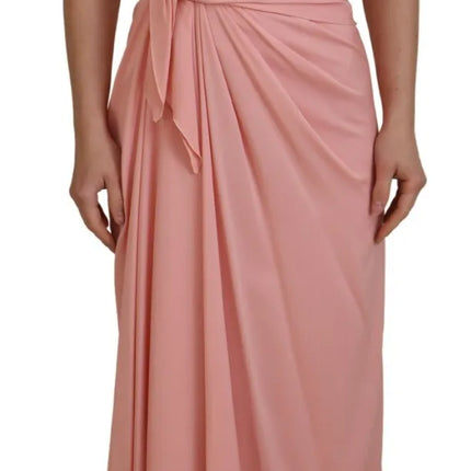 Pink Silk Stretch Strapless Sheath Midi Dress