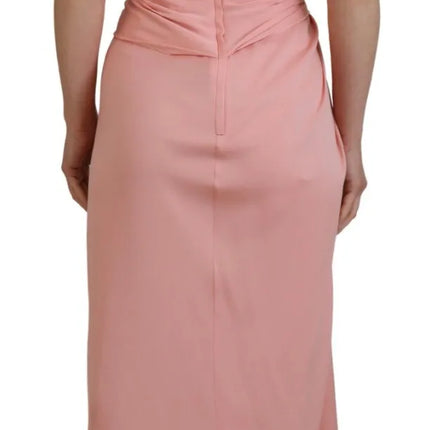 Pink Silk Stretch Strapless Sheath Midi Dress