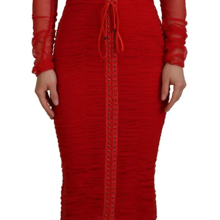 Robe midi de gaine de bodycon en mailles rouges