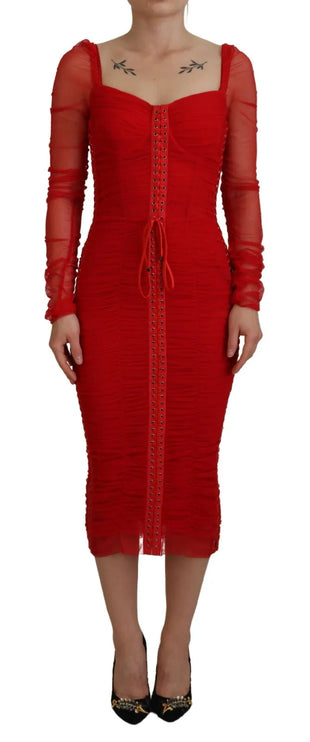 Robe midi de gaine de bodycon en mailles rouges