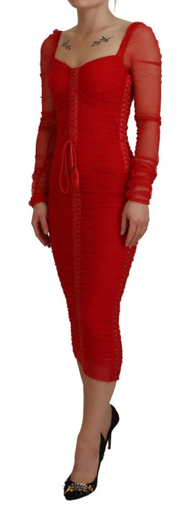 Robe midi de gaine de bodycon en mailles rouges