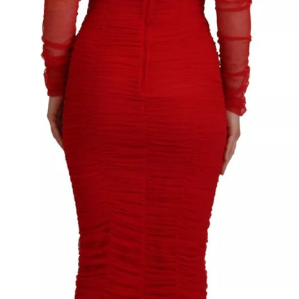 Robe midi de gaine de bodycon en mailles rouges