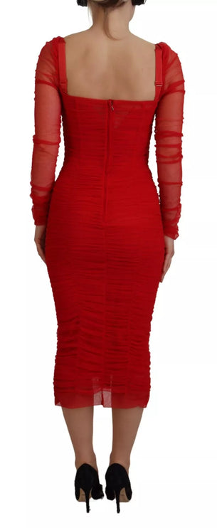 Robe midi de gaine de bodycon en mailles rouges