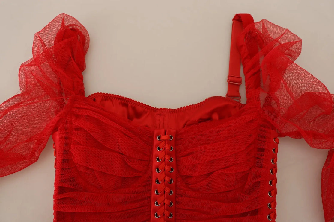 Robe midi de gaine de bodycon en mailles rouges