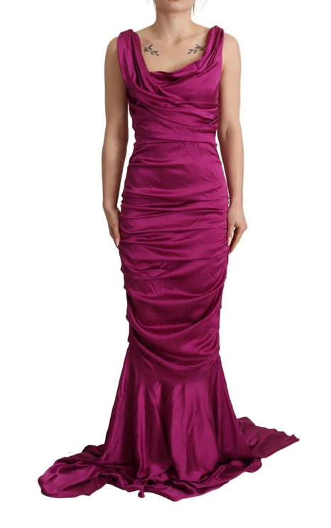 Gaine sirène robe de robe extensible en soie fuchsia