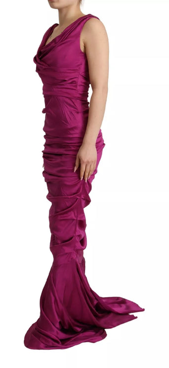 Gaine sirène robe de robe extensible en soie fuchsia