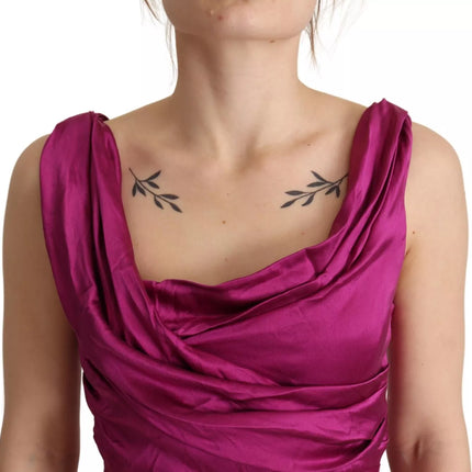 Gaine sirène robe de robe extensible en soie fuchsia