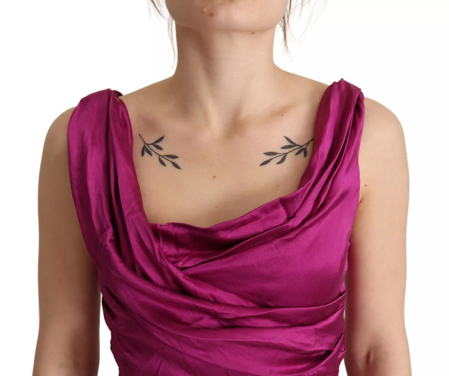 Gaine sirène robe de robe extensible en soie fuchsia